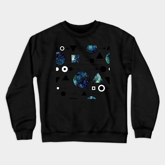 Watercolor Little Squares, Circles and Triangles with Outer Space Texture Crewneck Sweatshirt by Cordata